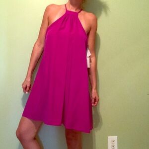 1. State Halter Swing Dress in Fuchsia